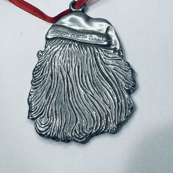 Seagull Pewter Christmas Ornament Hanging Silver Santa Head Etched 1985 VTG - Picture 2 of 7